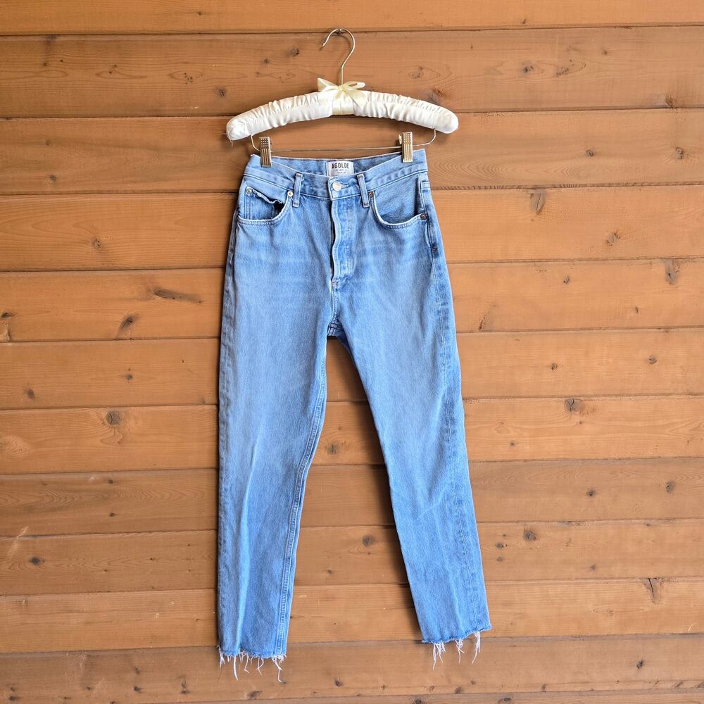Anthropologie Agolde Remy High Rise Jean Straight Raw Hem Renewable Wash 24 Boho - Picture 2 of 7